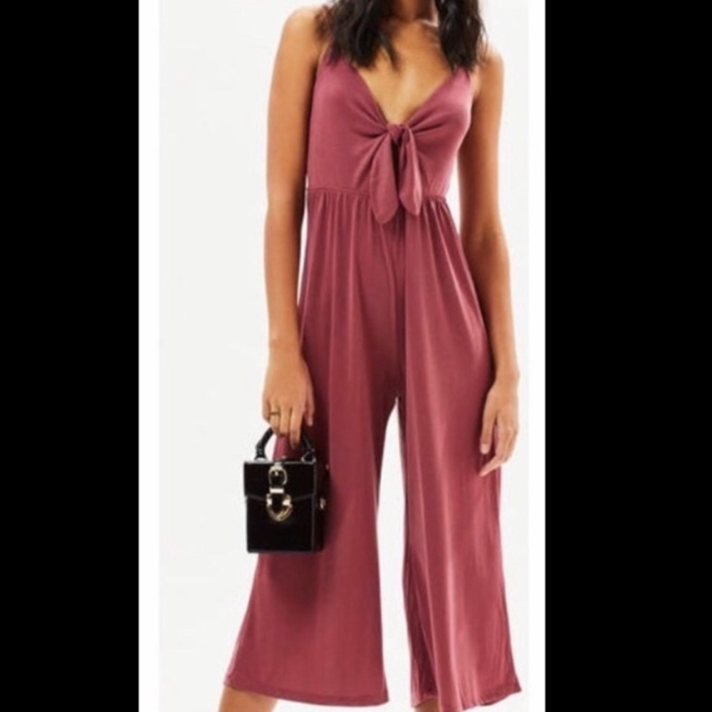 KENDALL & KYLIE Cupro Tie Front Jumpsuit dark purple XS